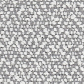 Woven fabric texture, gray and off-white, repeating circular pattern with nubby looped threads; Lapalma “fiocco 9811” – “b – fiocco fidivi”.